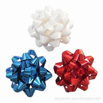 PP Ribbon Star Gift Bows with self-adhesive tab, measures 15mm x 3.5-inch x 20 loops